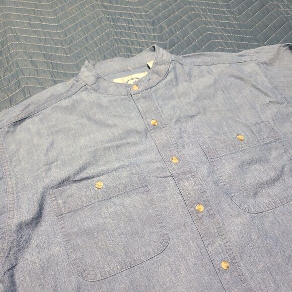 Pacific Club Original Design Chambray Denim Button Up Chinese Collar Style Shirt - Picture 3 of 6